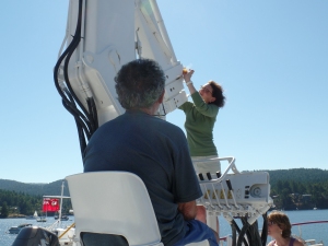 Jessica making temporary repair on crane