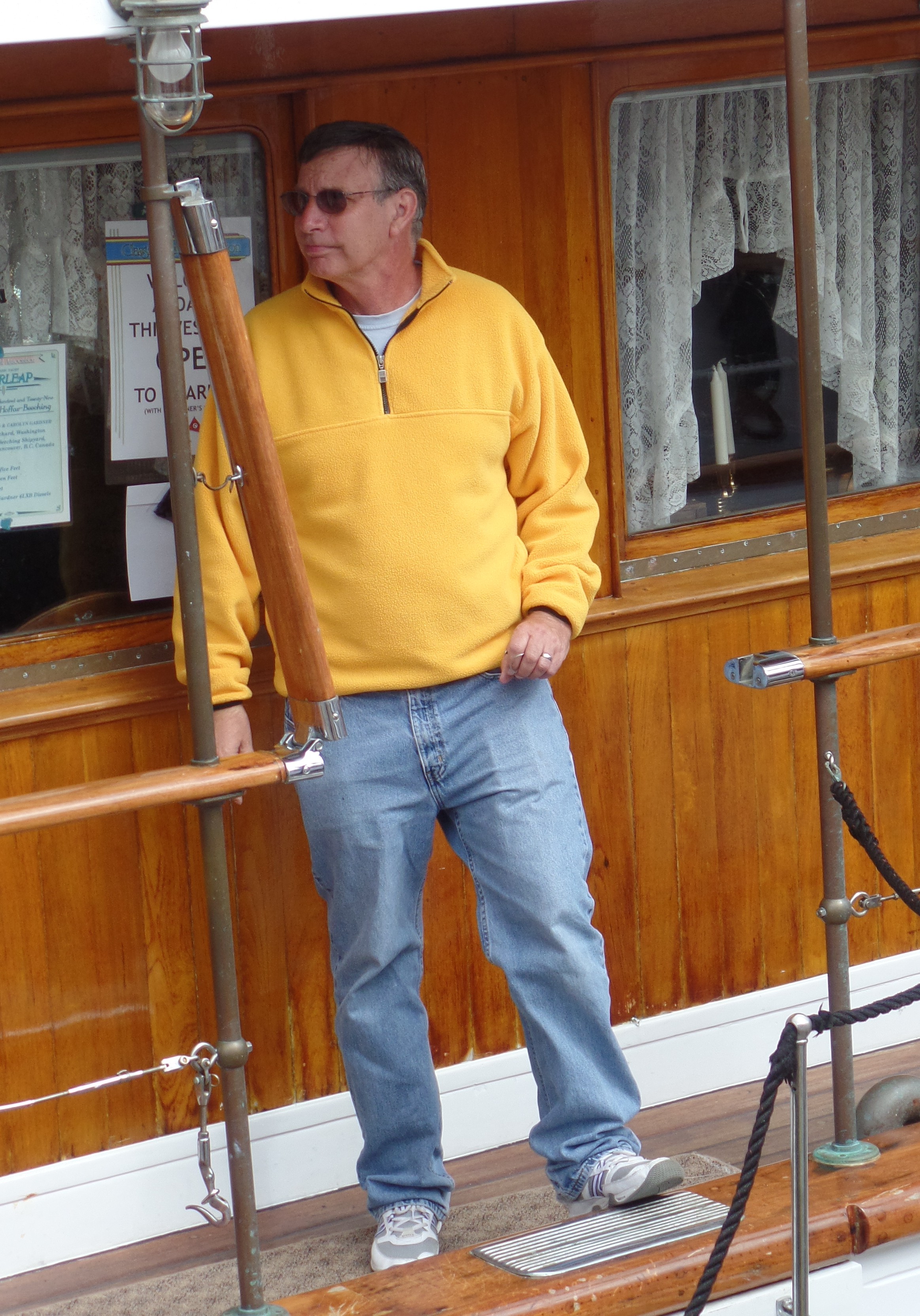 Peter Riess greeting guests on the Deerleap